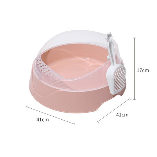 Spacious Semi-Enclosed Kitty Litter Box + Shovel